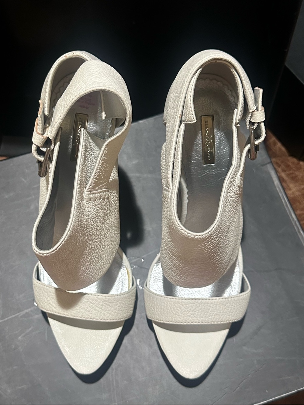 Report Signatire Women’s white leather Open-Toe Ankle Strap Heels